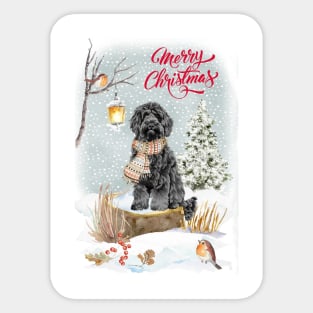 Black Labradoodle Merry Christmas Santa Dog Sticker